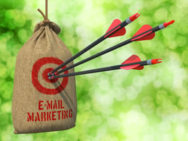 E-mail Marketing - Three Arrows Hit in Red Target on a Hanging Sack on Natural Bokeh Background.